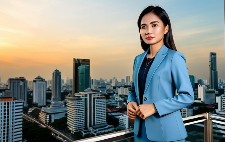 **

"A professional Thai businesswoman in a modest, tailored skirt suit, standing confidently in front of the Bangkok skyline at sunset, fully clothed, appropriate attire, safe for work, perfect anatomy, natural proportions, professional photography, high quality, family-friendly."

**