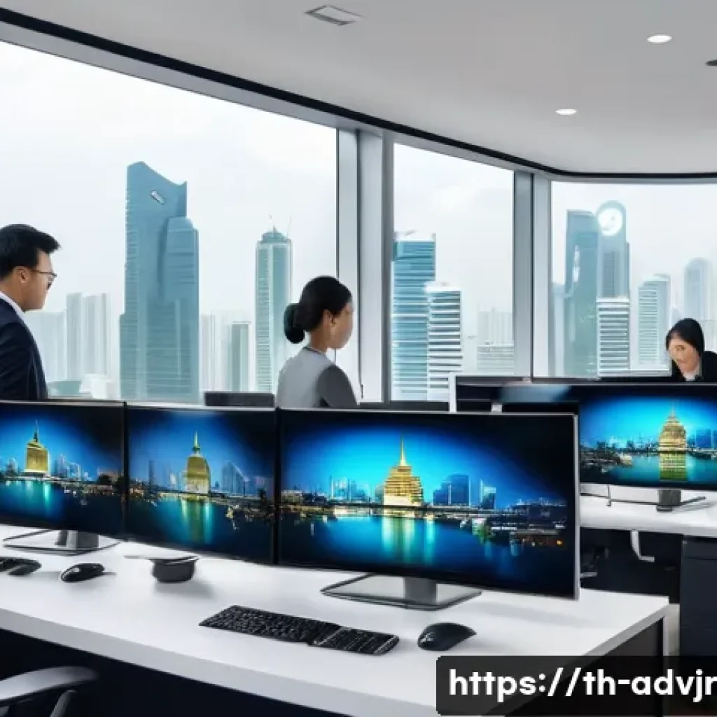 초개인화 마케팅의 윤리적 문제 - A modern digital marketing office scene in Bangkok with diverse Thai professionals working on comput...