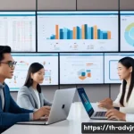 Home 21 초개인화 마케팅 캠페인 실행 계획 - A modern Thai marketing analyst office scene showing diverse professionals analyzing customer behavi...