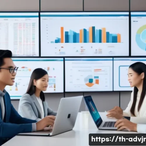 Home 33 초개인화 마케팅 캠페인 실행 계획 - A modern Thai marketing analyst office scene showing diverse professionals analyzing customer behavi...