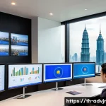 Home 20 초개인화 마케팅의 도전과 기회 - A modern Thai digital marketing office environment, showing a diverse team of professionals analyzin...