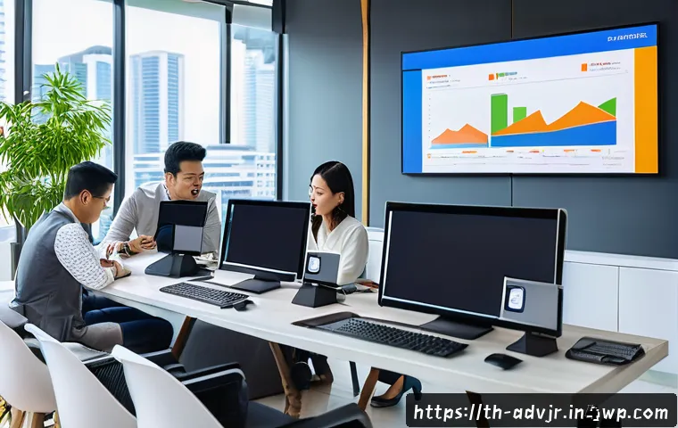 초개인화 마케팅의 통합적 접근 방식 - A modern Thai marketing office scene showing diverse professionals collaborating around digital scre...